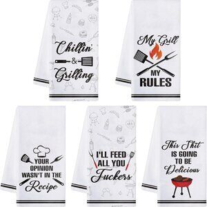 5 Backyard BBQ Grilling Towels Dishtowels
